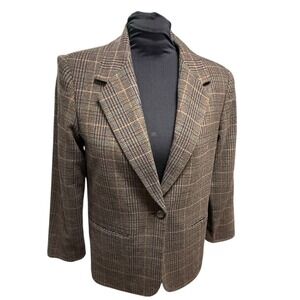 Requirements Plaid Blazer Women's Size 12 Single Button Tweed Look‎ Jacket